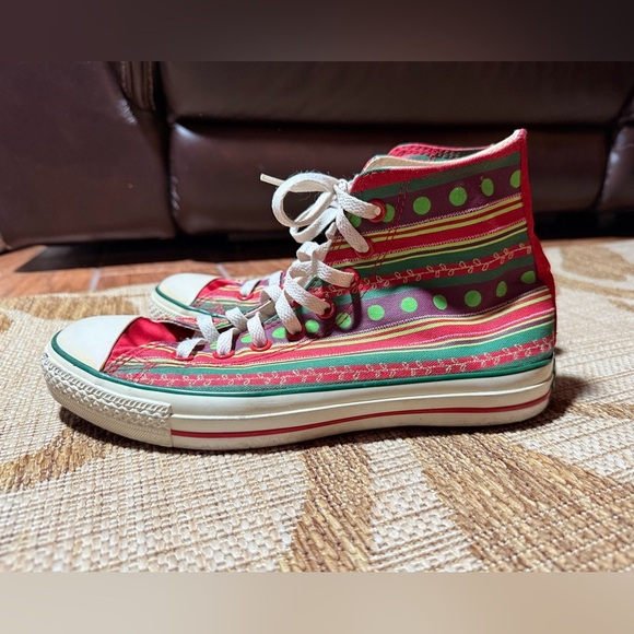 Vintage Converse Chuck Taylor Rare Christmas Holiday Shoes W12 M10 Ribbon design - Picture 3 of 12